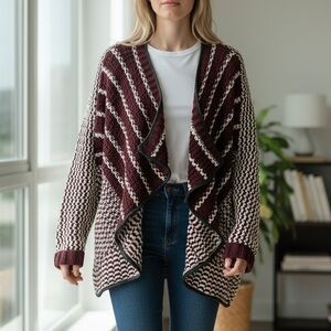 Dainty Hooligan Maroon and Cream Cardigan
